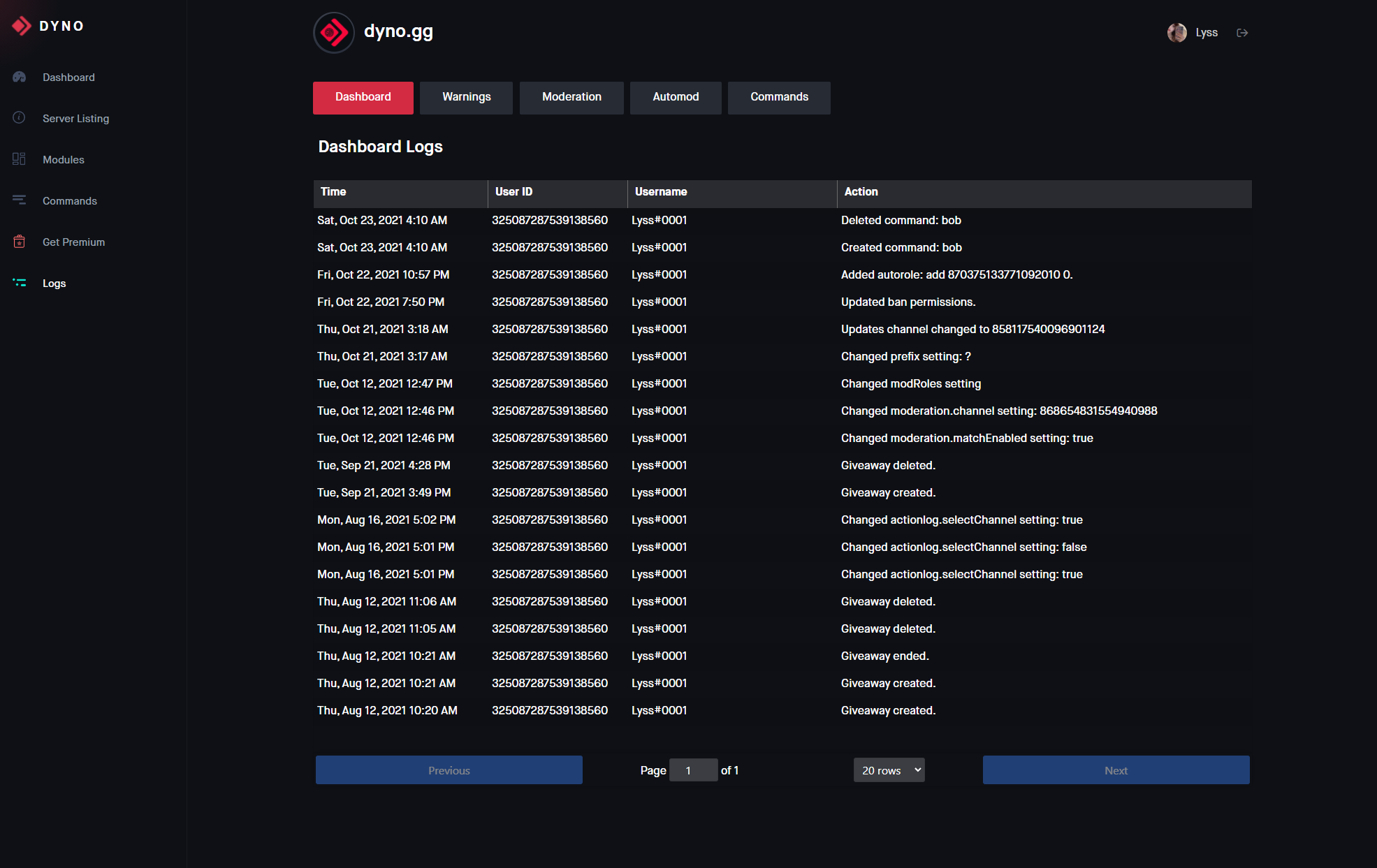 dyno dashboard