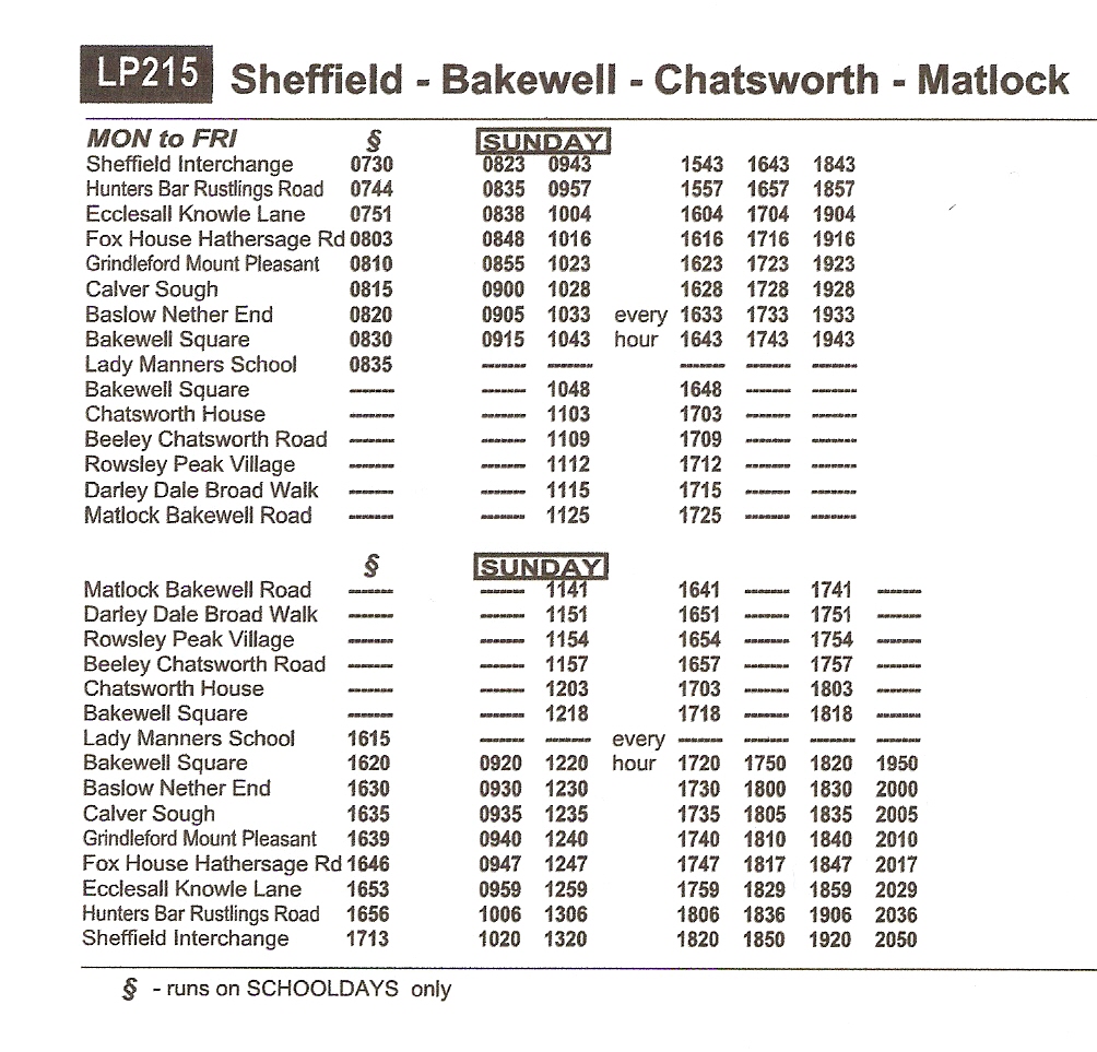 bakewell bus timetable