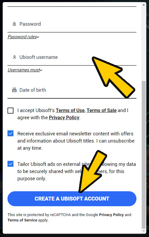create a ubisoft account