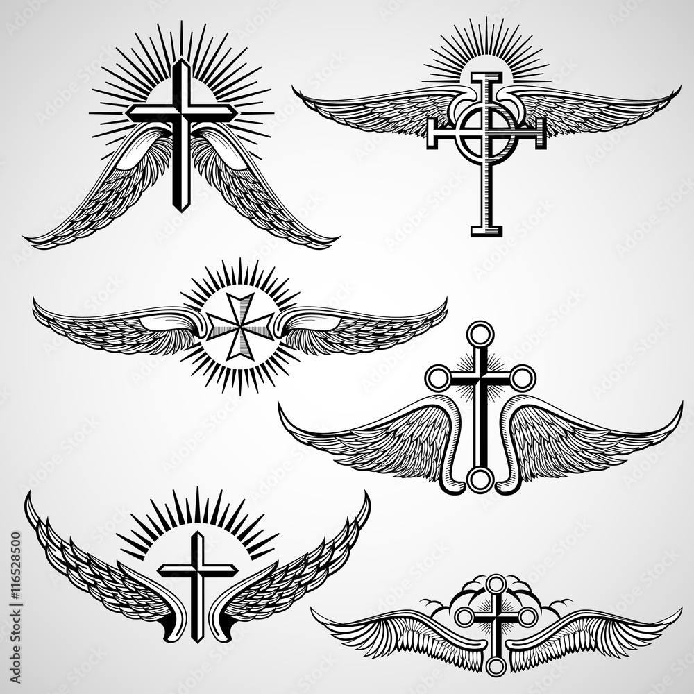 cross tattoo wings