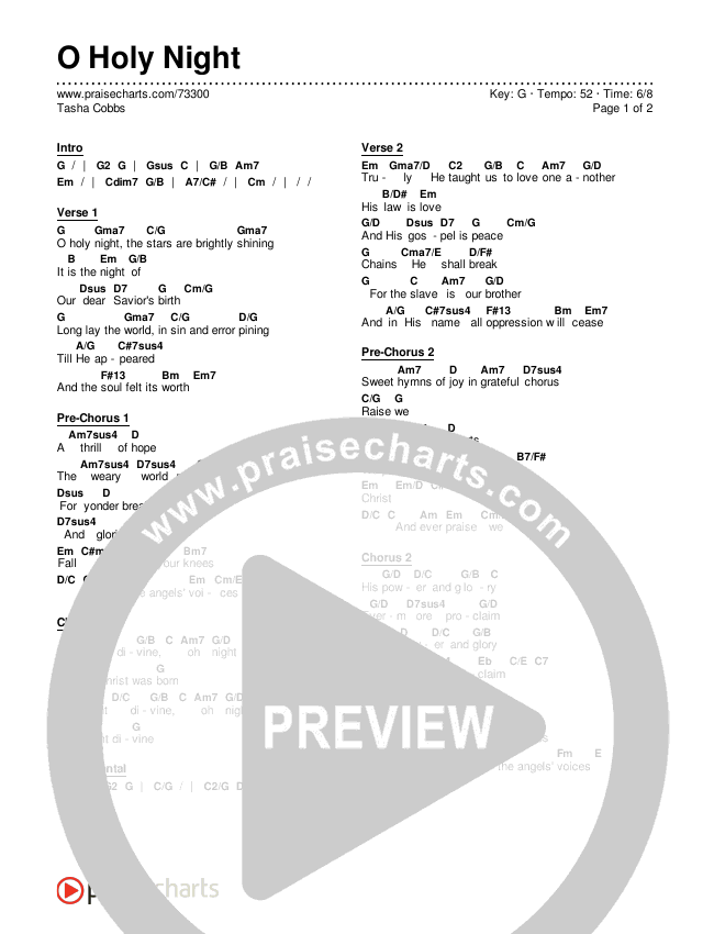 o holy night chords in a