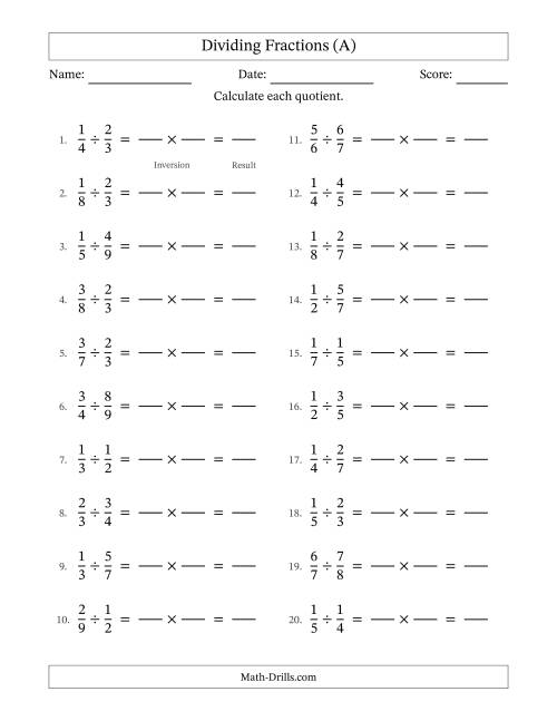 fraction division worksheet