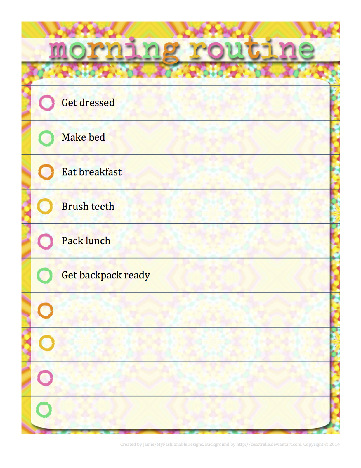 free editable morning routine chart