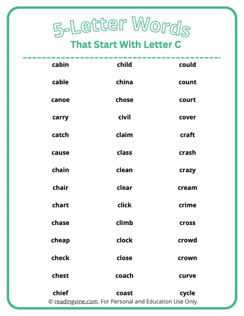 5 letter words that start with c