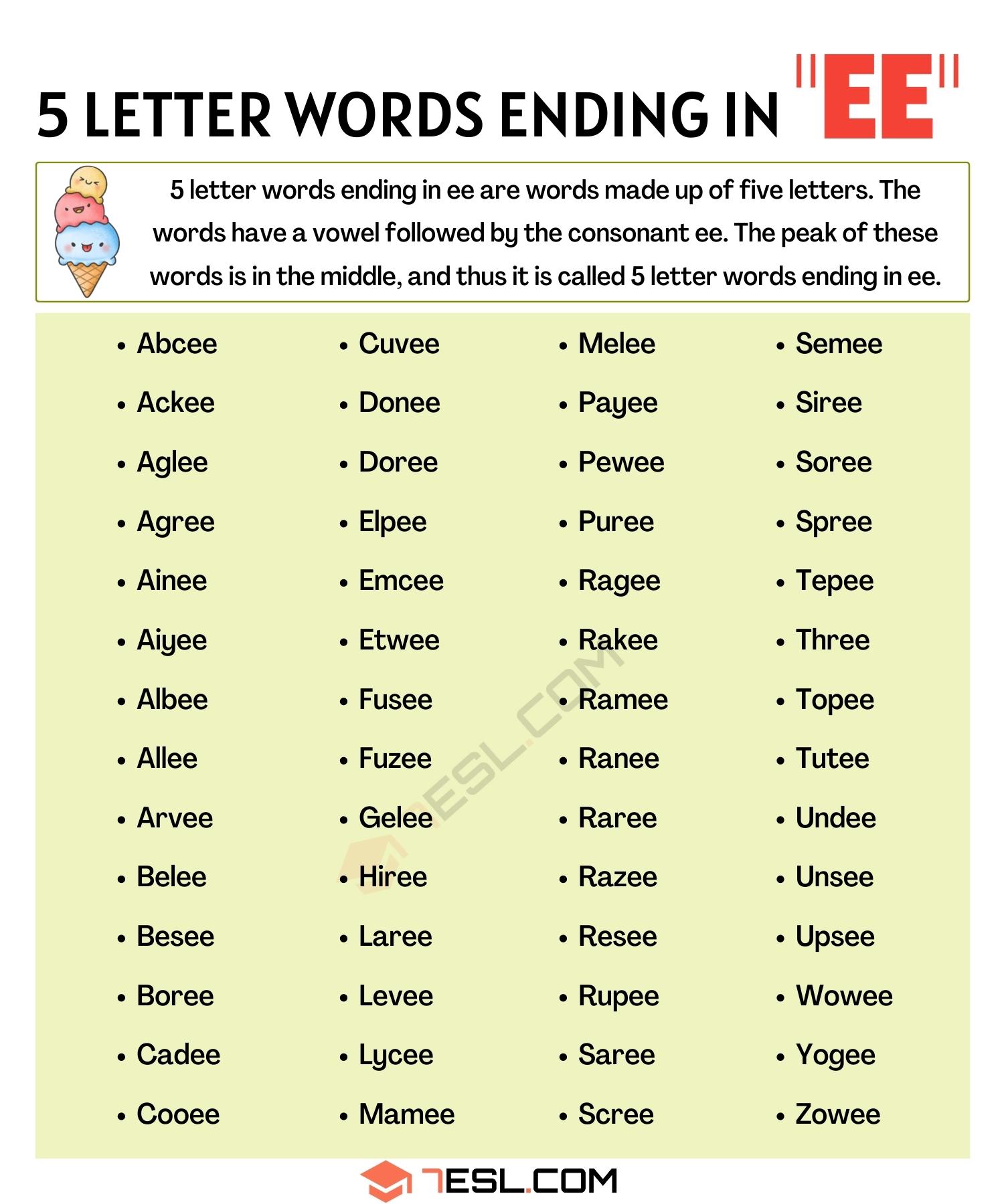 5 letter words with ee in the middle