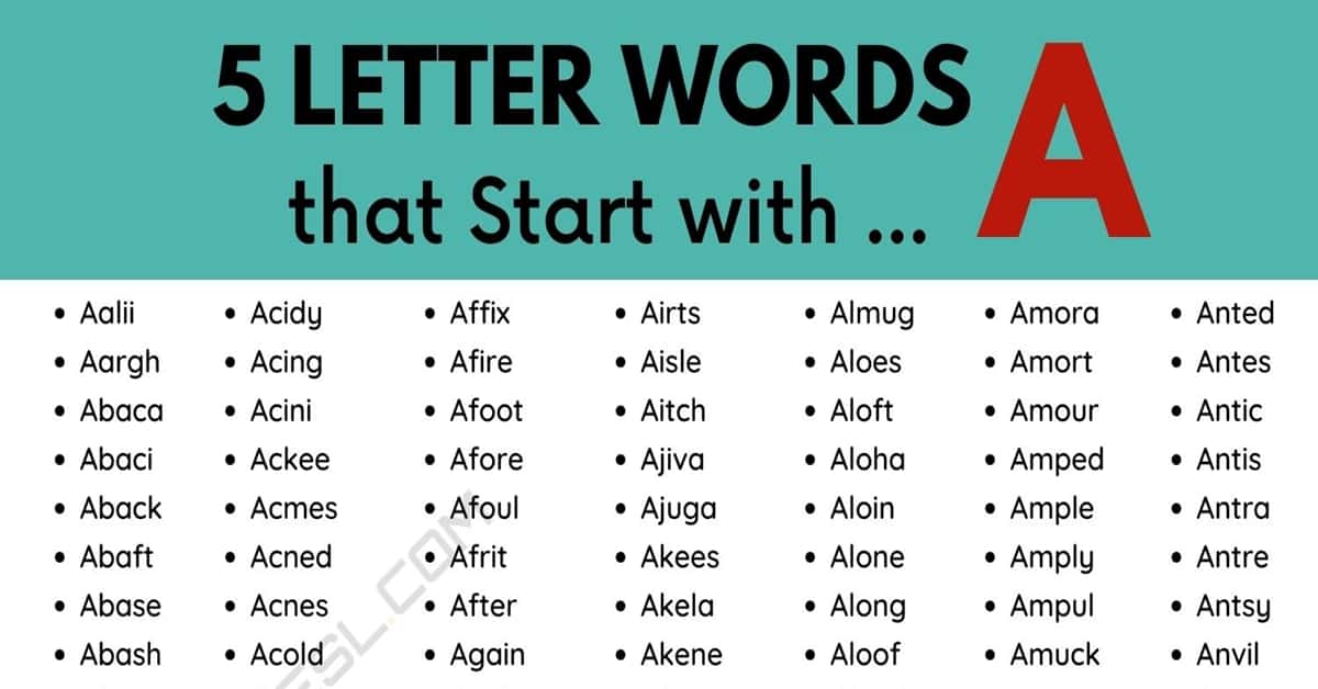 5 letter words that end with a