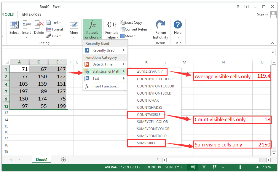 excel sum without hidden cells