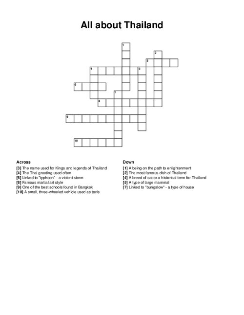 thailand crossword game