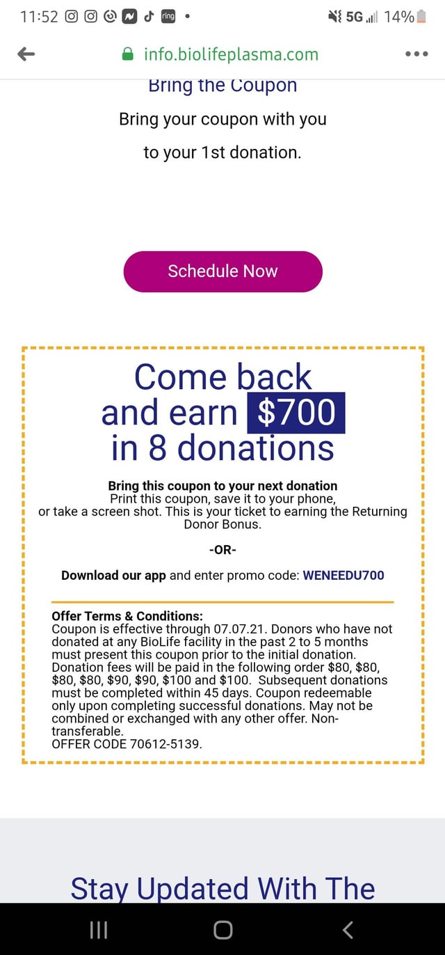 biolife coupons for returning donors