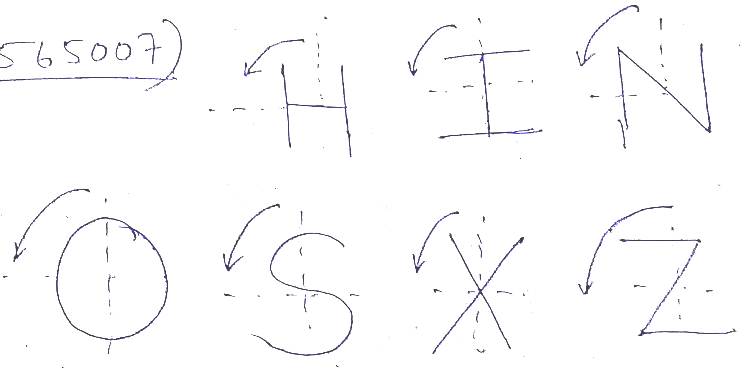 letters with rotational symmetry of order 2