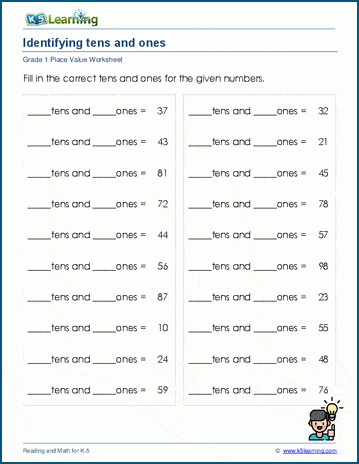 grade 1 tens and ones worksheets