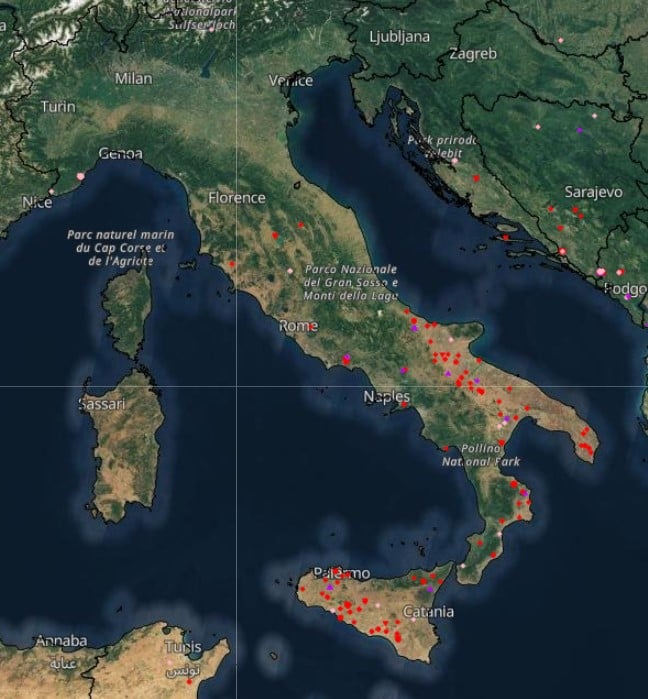 fires in sicily 2023 map