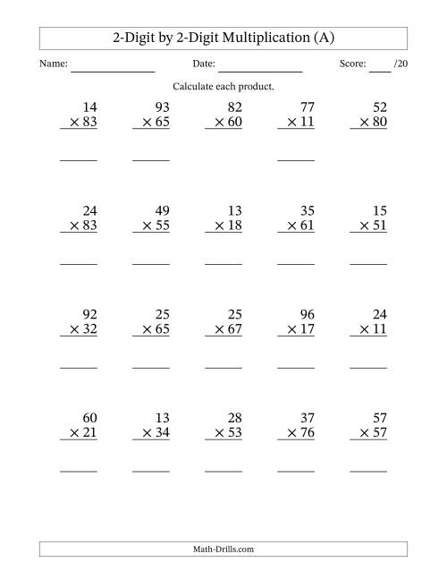 2 digit multiplication worksheets