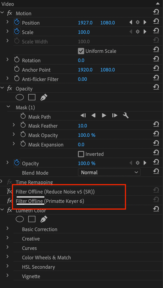 filter offline premiere pro
