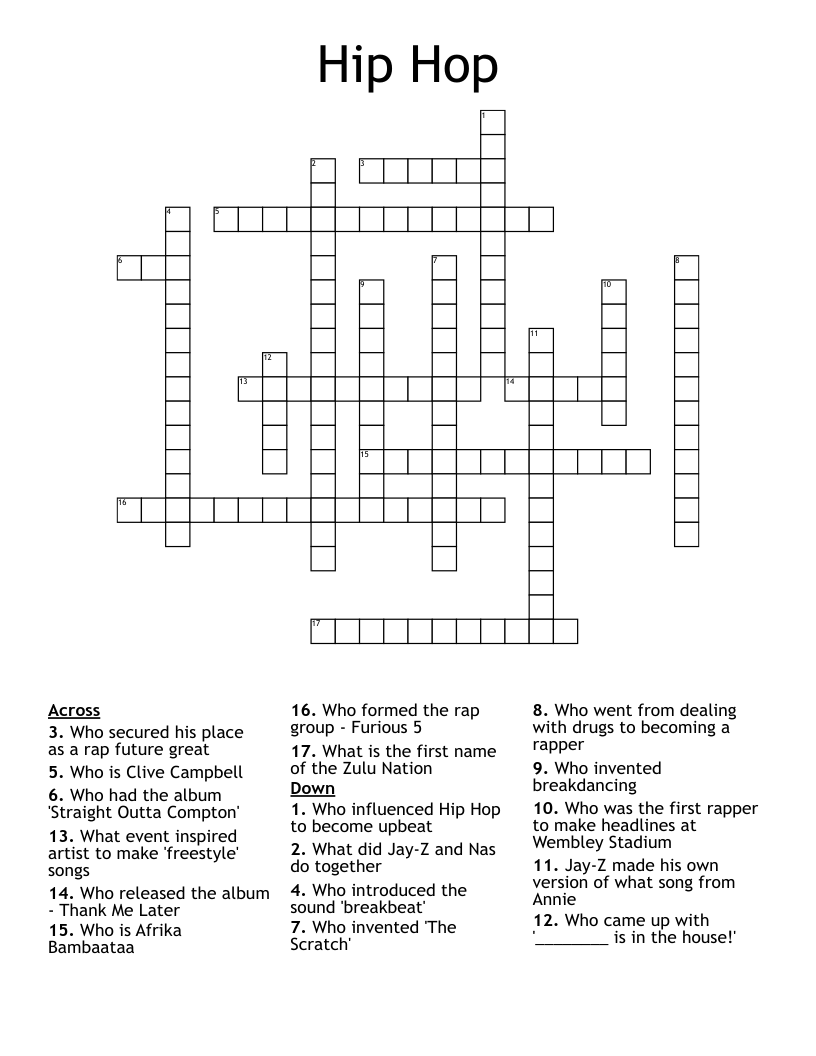 rap crossword puzzle