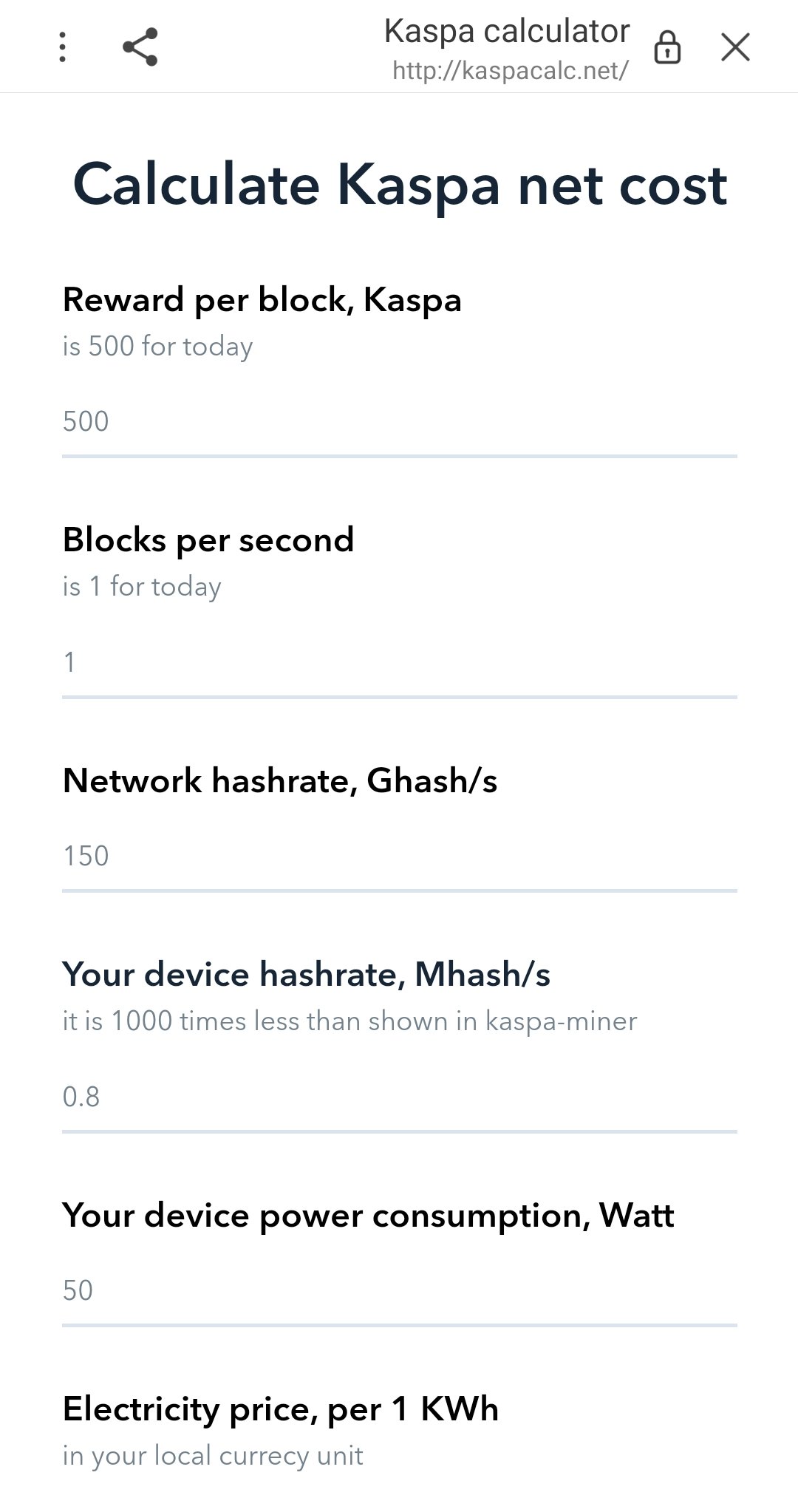 mining calculator kaspa