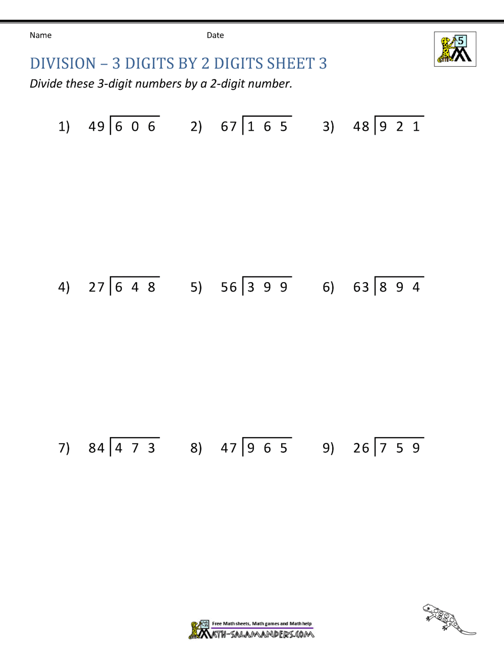 dividing large numbers worksheets