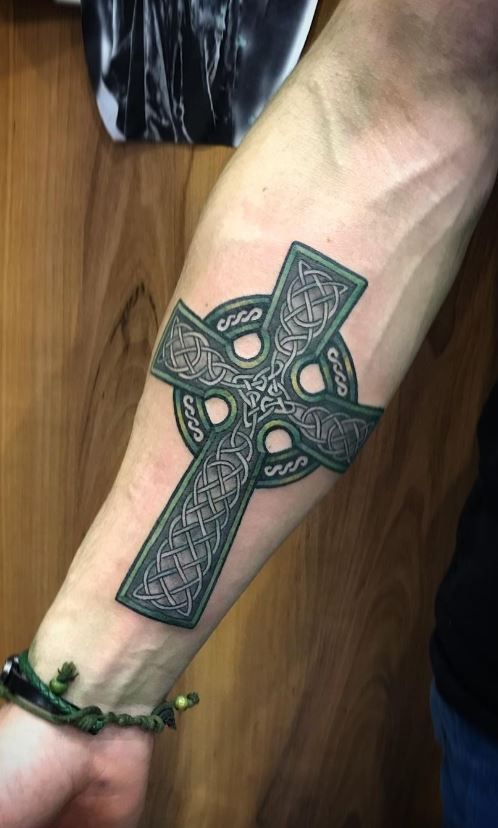 irish warrior celtic cross tattoo