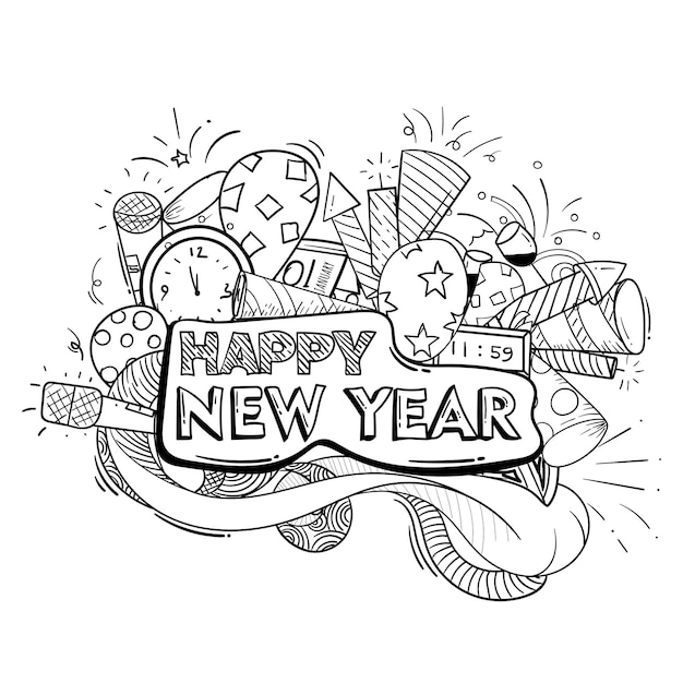 happy new year doodle art