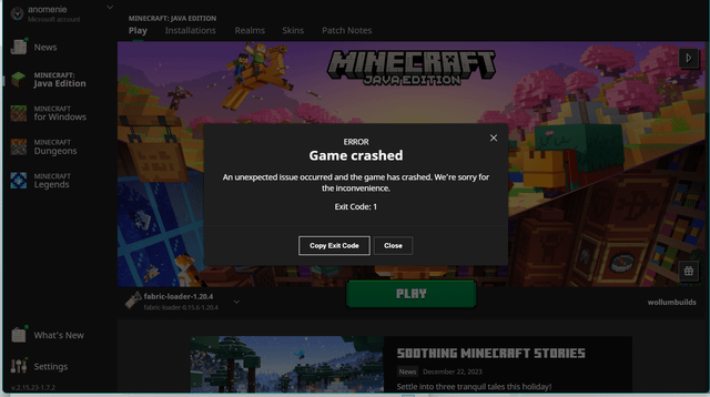 exit code 1 minecraft