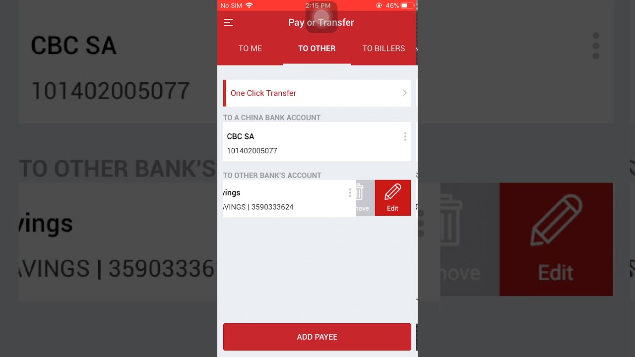 hsbc app delete payee