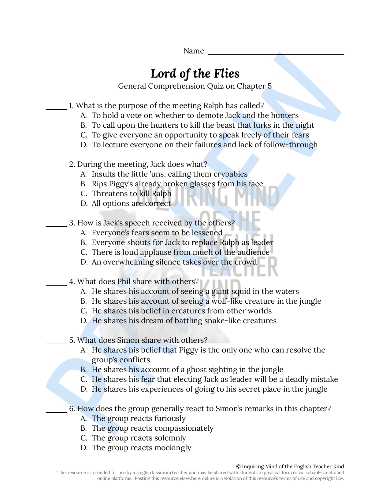 lord of the flies vocabulary chapter 5