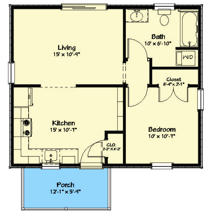 600 sq ft house plans 1 bedroom