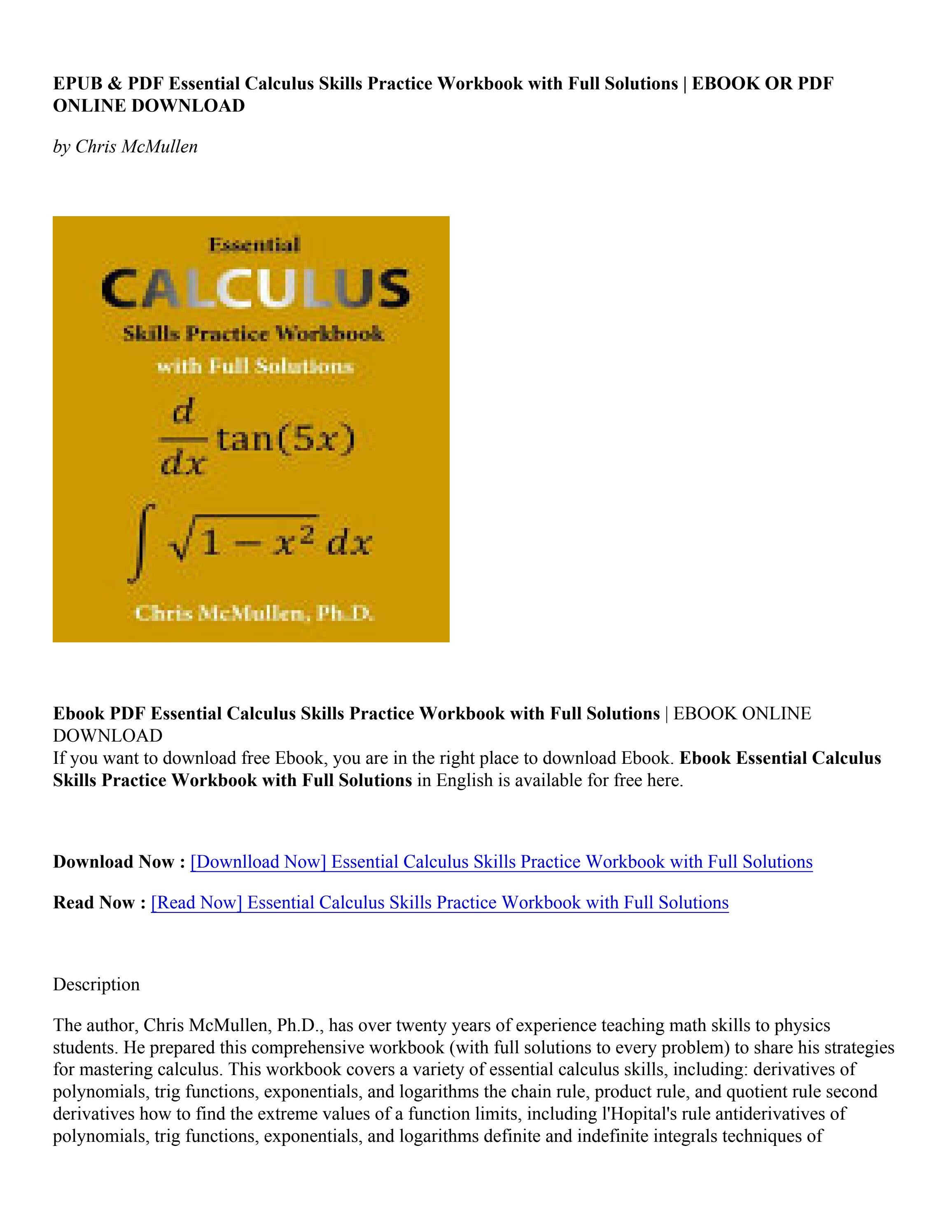 essential calculus skills practice workbook with full solutions pdf