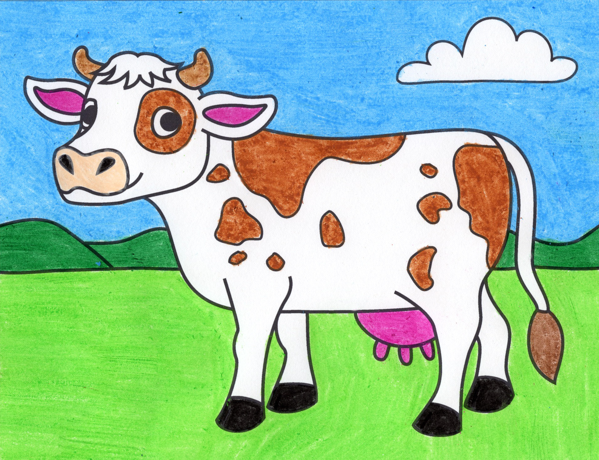 how to draw a cow for kids