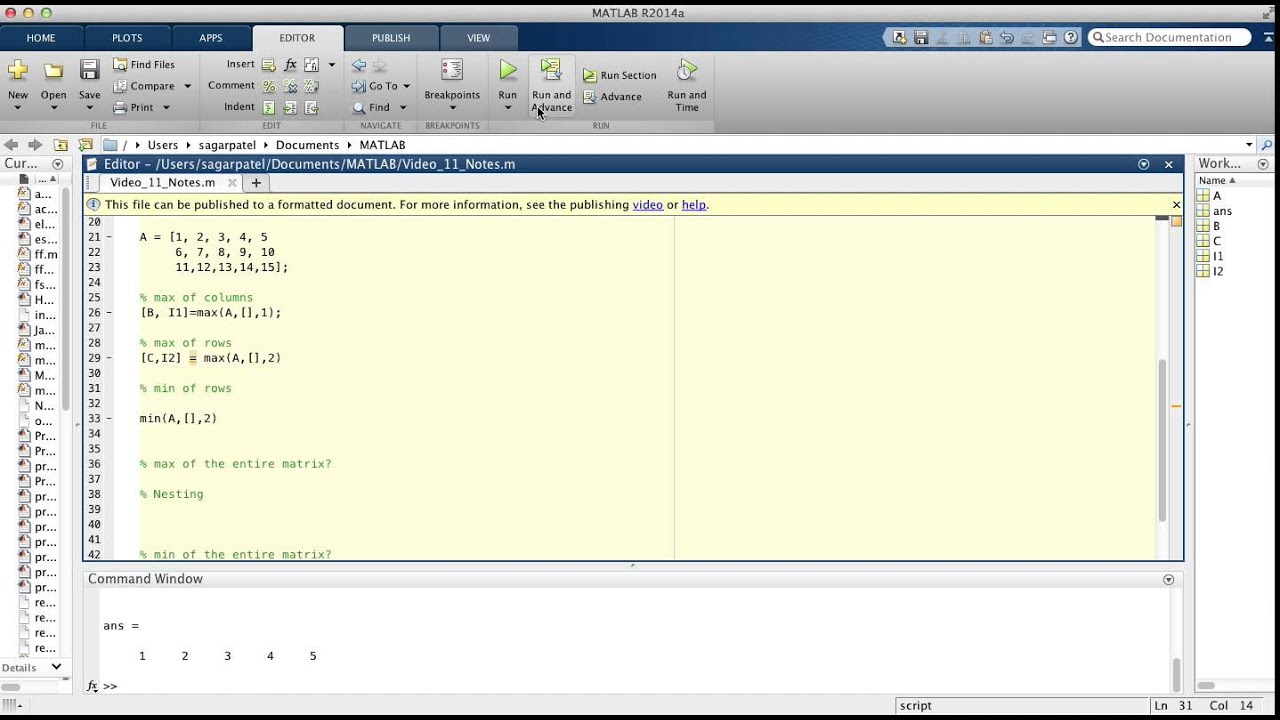 maximum function in matlab