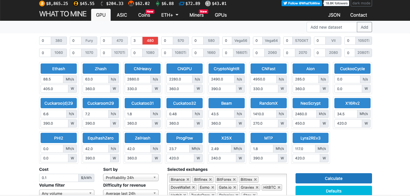 mining calculator gpu