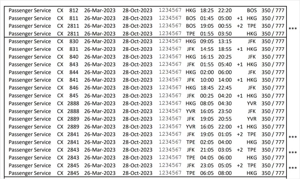 cathay pacific flight schedule 2023