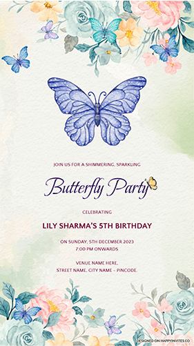 butterfly theme birthday invitation card