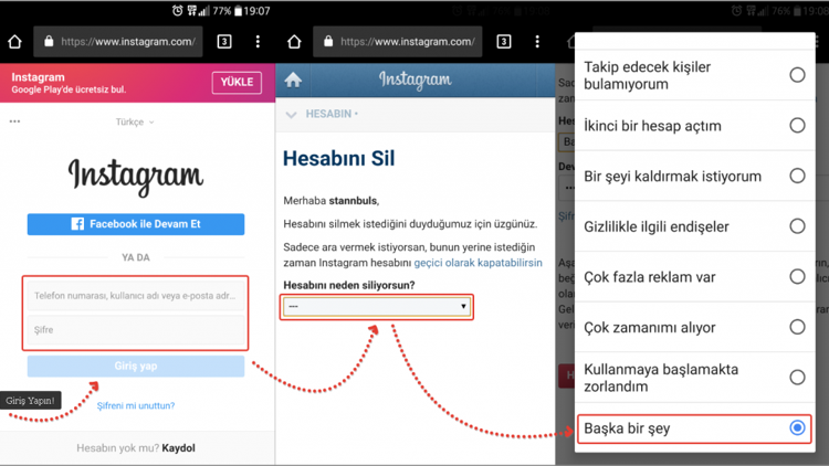 instagram güncelleme silme