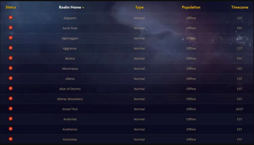 us wow server status