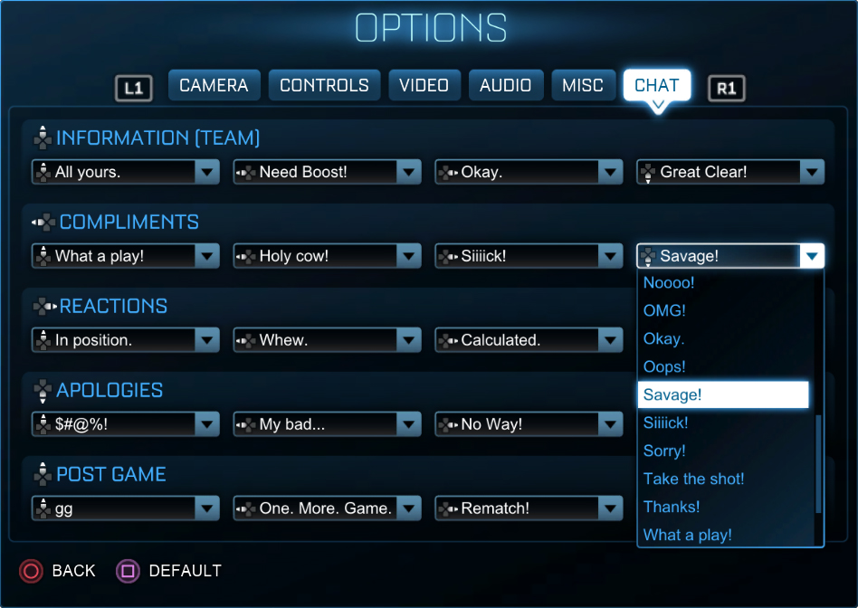 rocket league custom quick chat