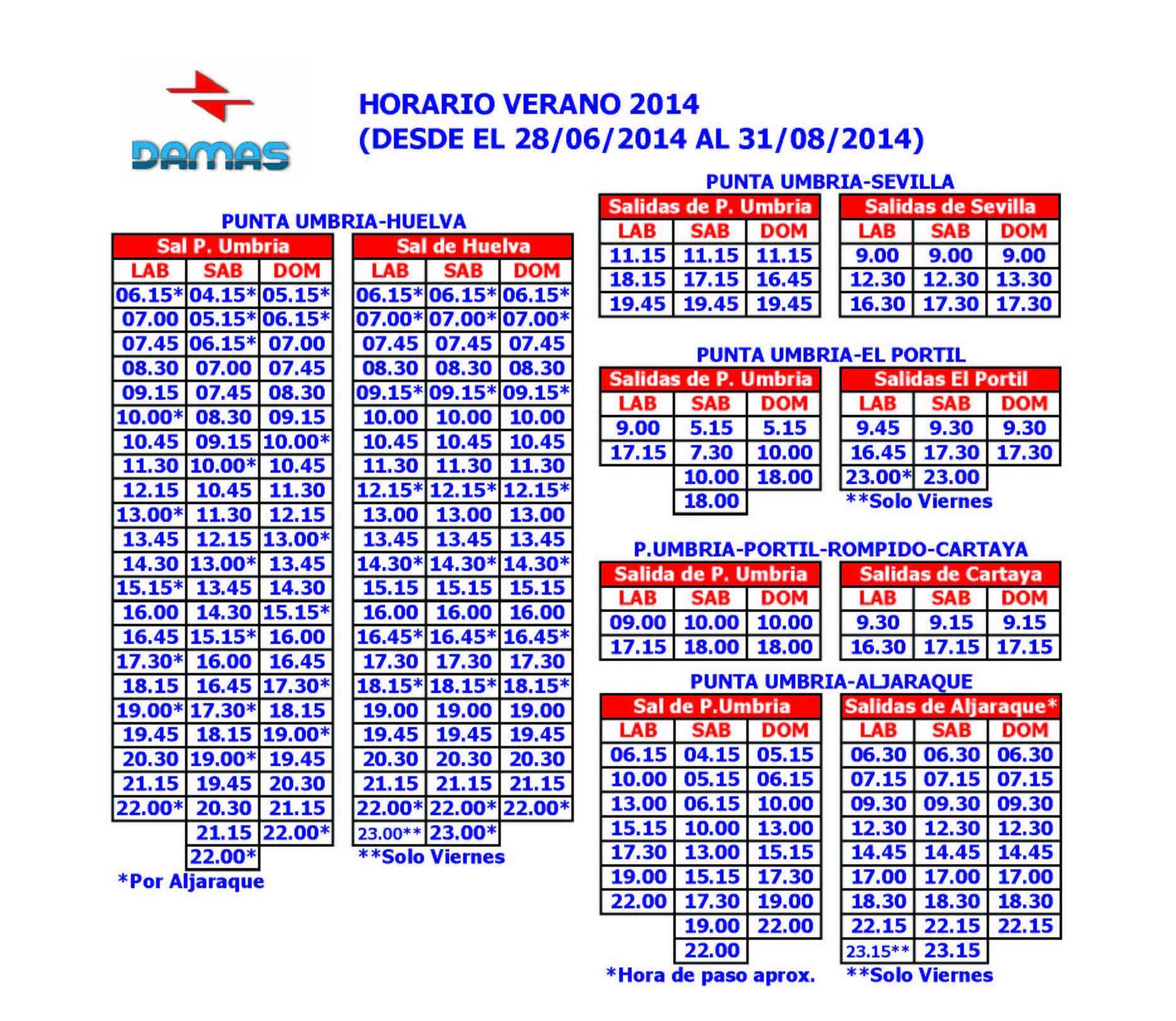 horario de autobuses damas punta umbría - huelva 2023