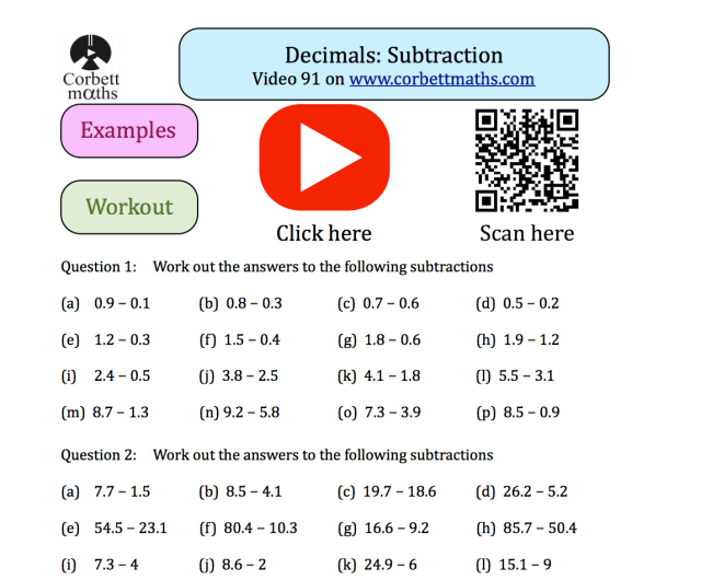 corbett maths decimals