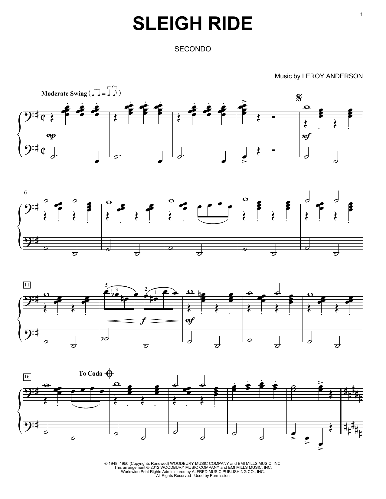 sleigh ride easy piano sheet music