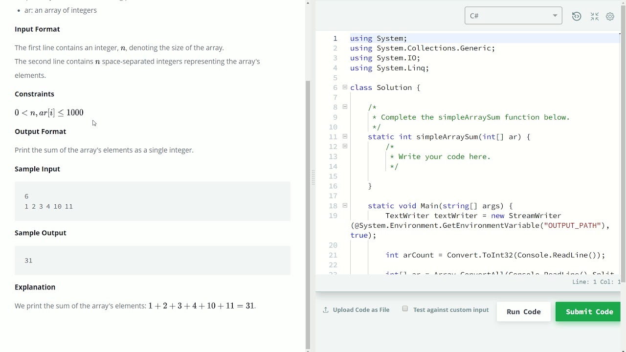 array hackerrank solution