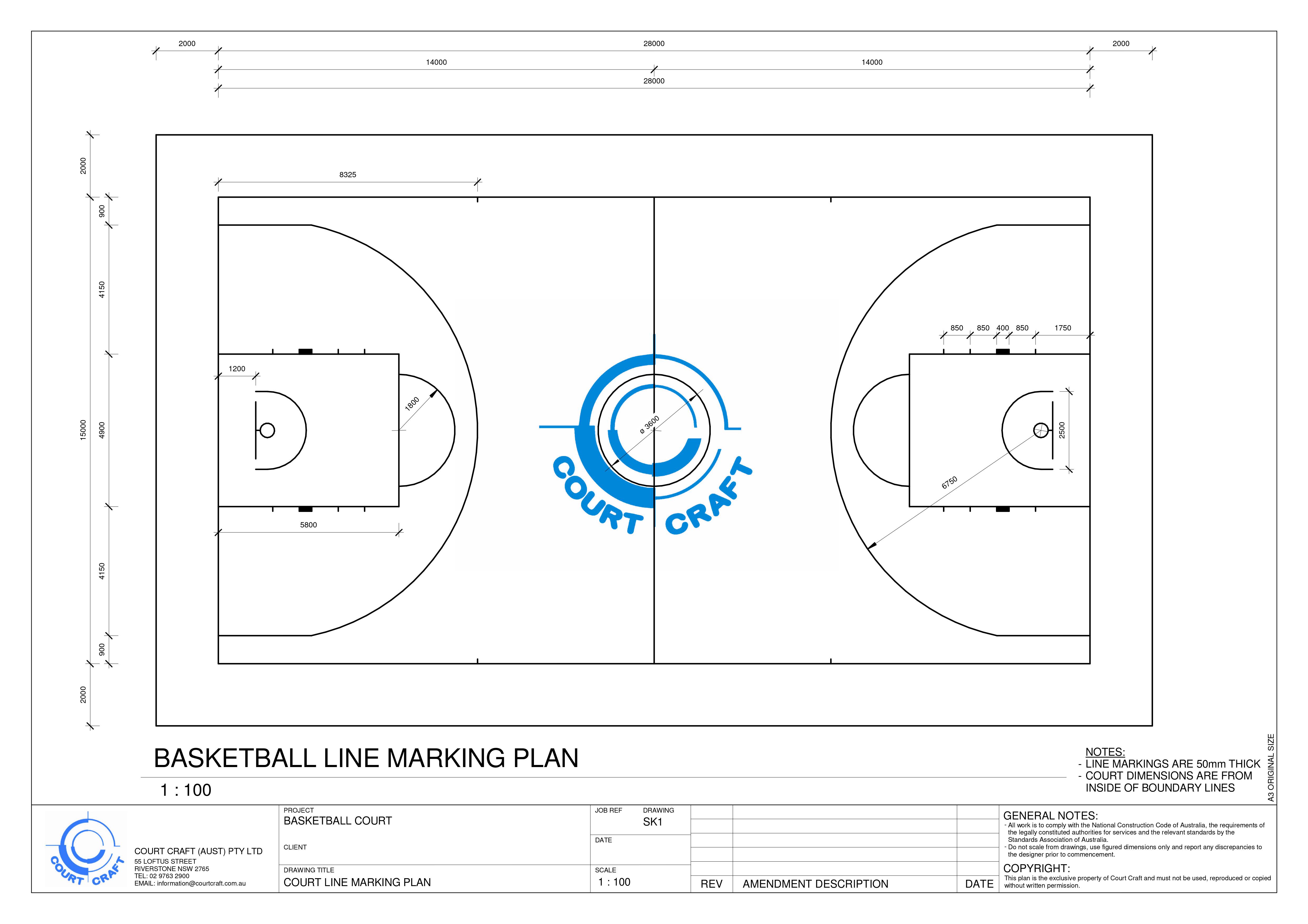 basketball half court size in meters