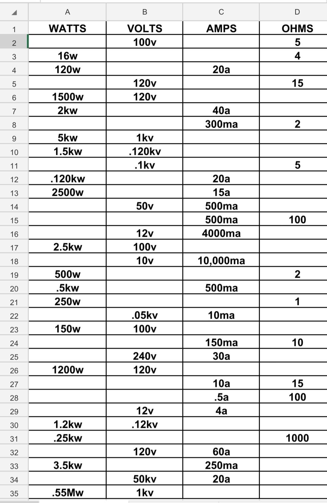 17 watts to amps