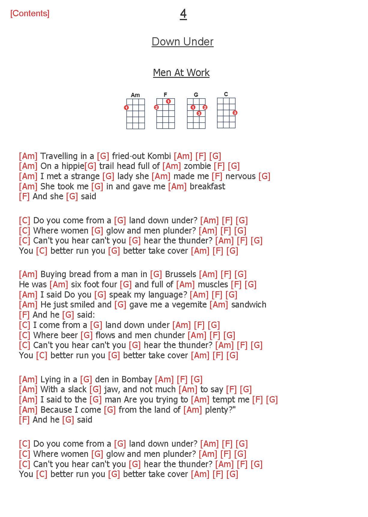 down under lyrics deutsch