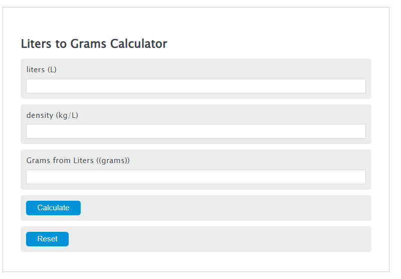 conversion liter to grams