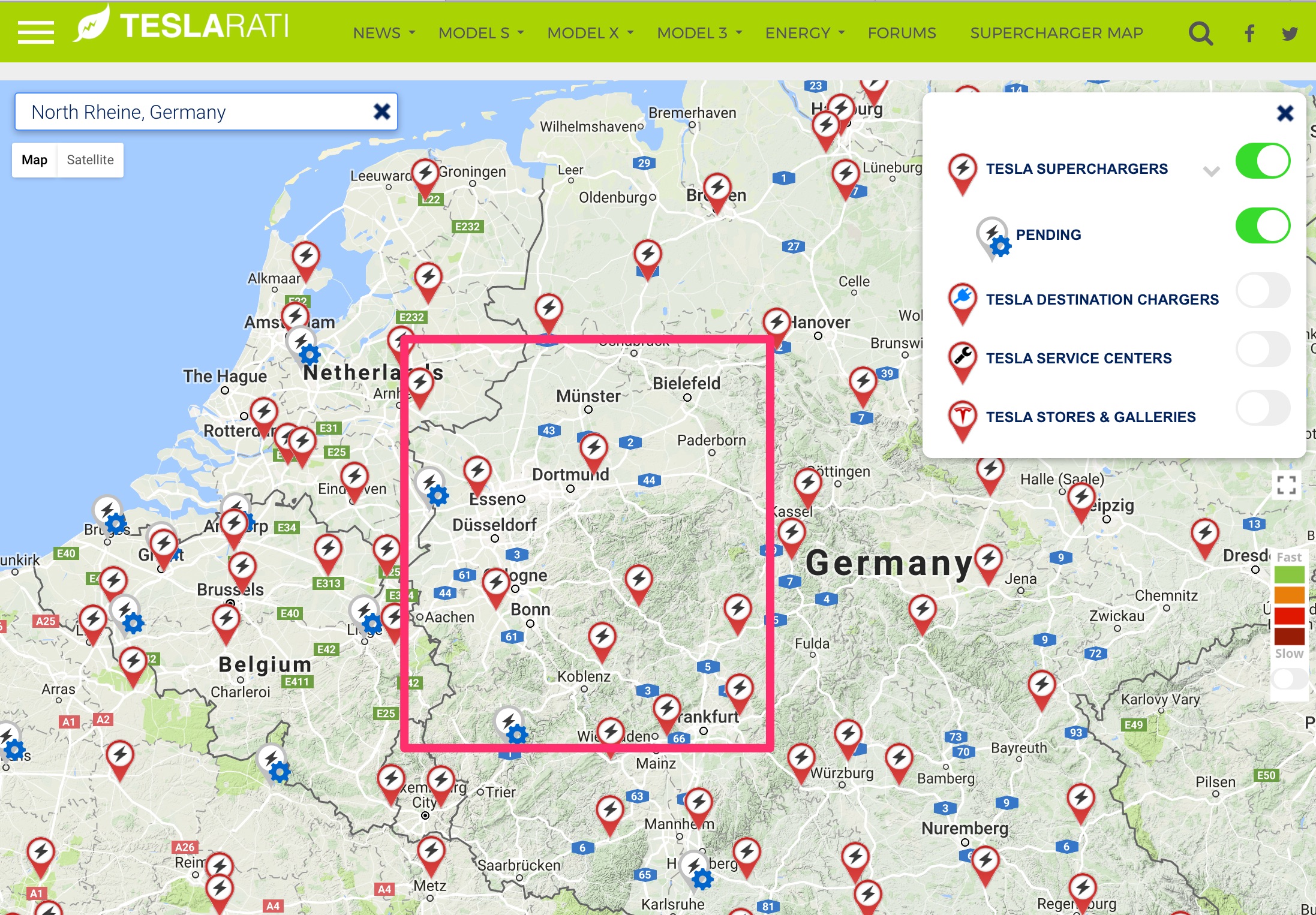 tesla supercharger germany map