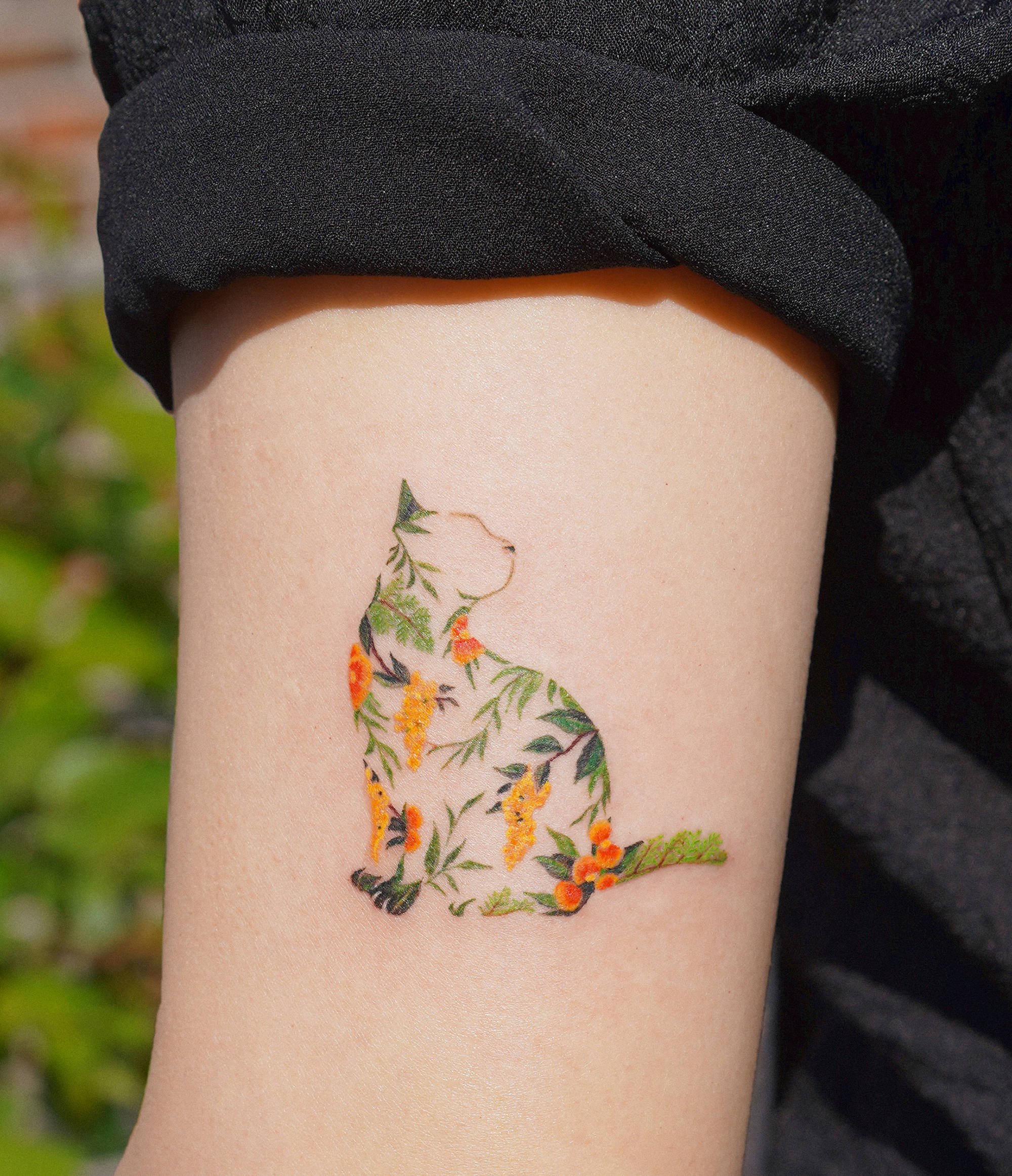 cat floral tattoo