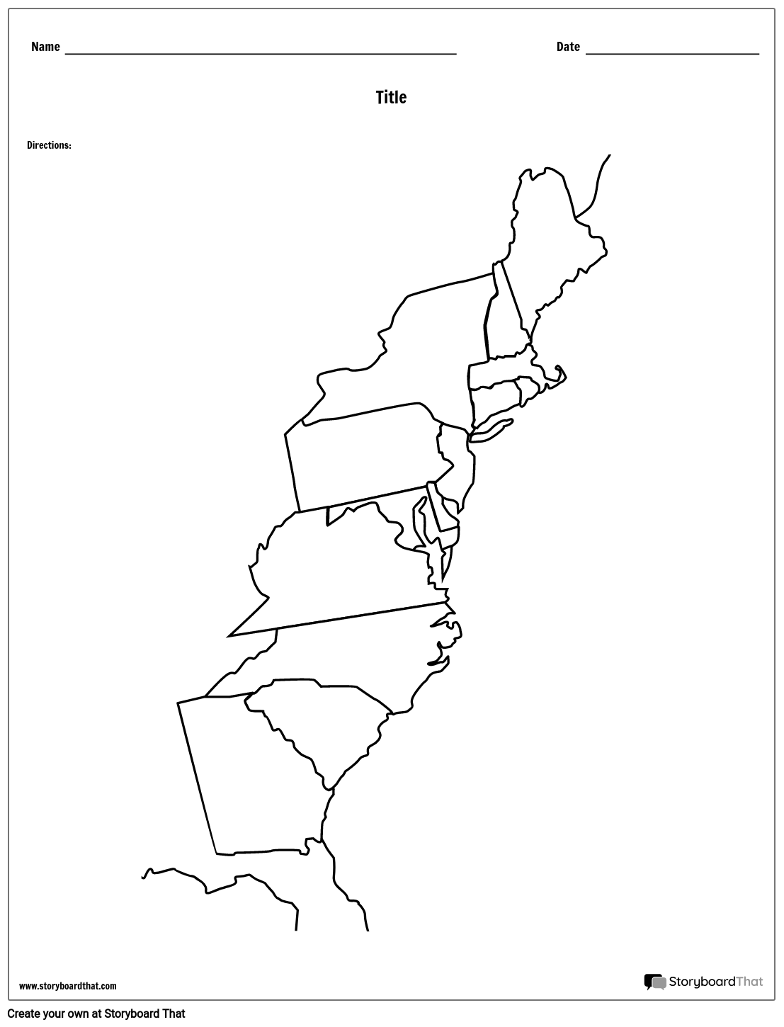 printable map of the thirteen original colonies