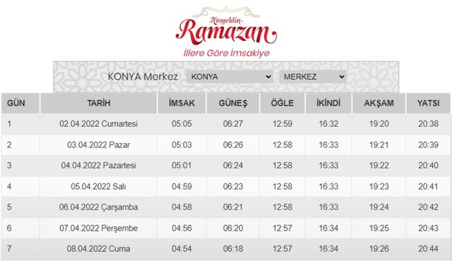 konya ezan saati