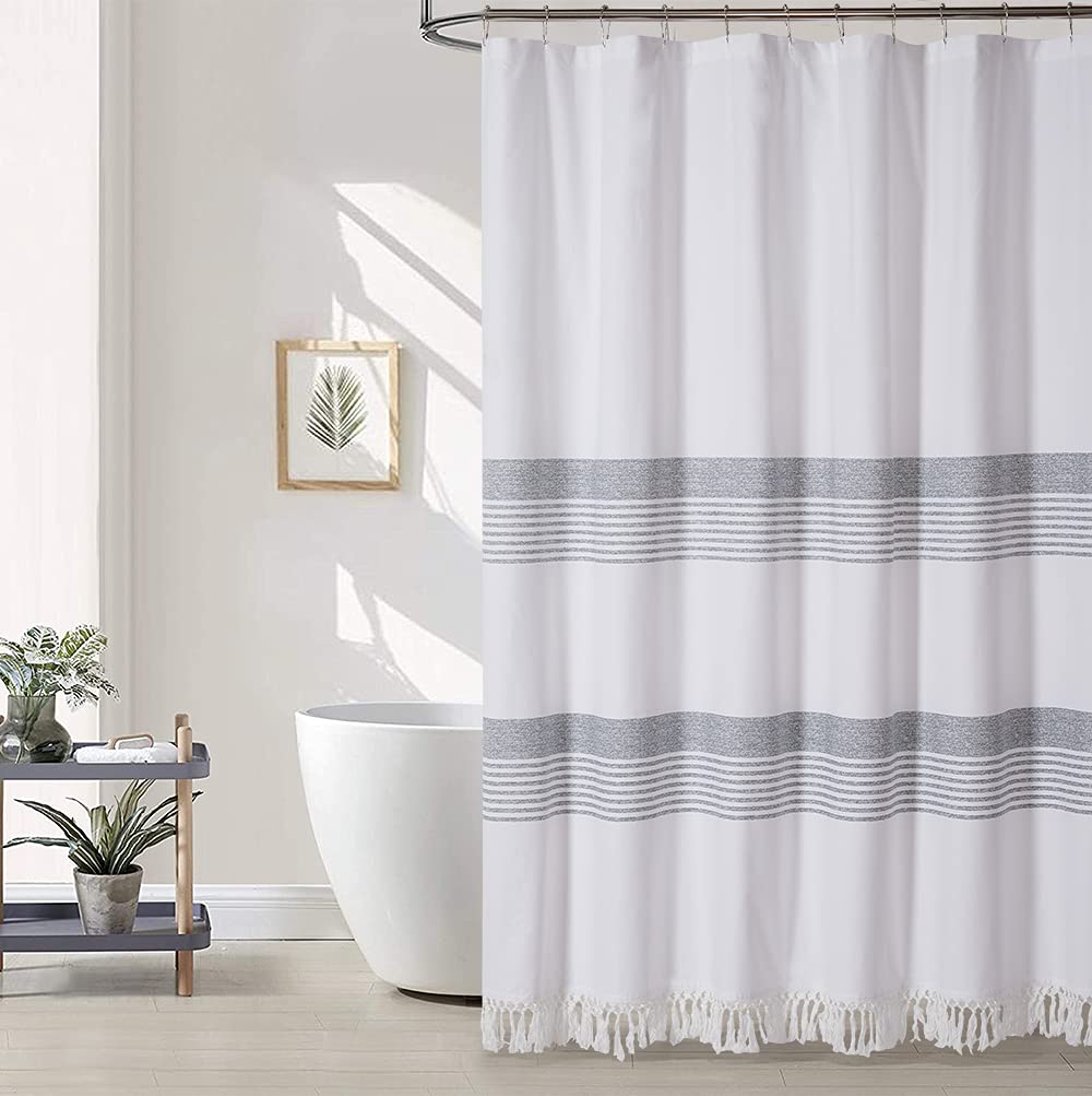 grey white shower curtain