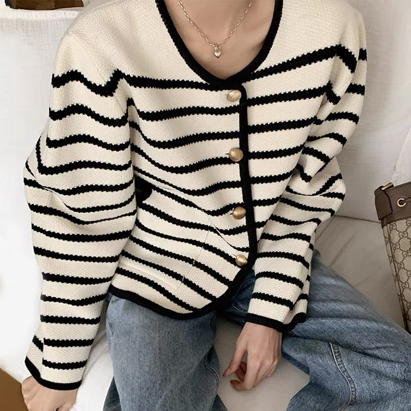 striped cardigan gold buttons